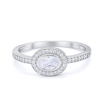 Sideways Oval Wedding Ring Simulated CZ 925 Sterling Silver